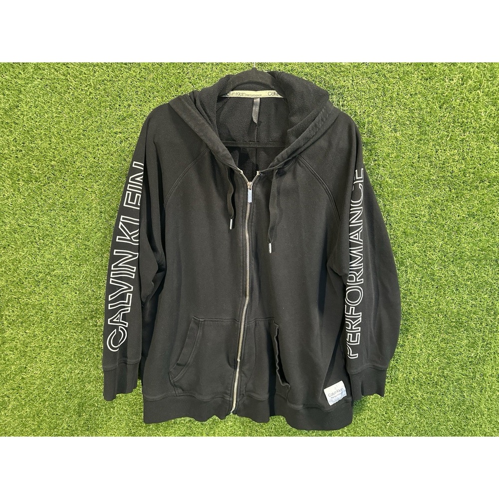 Calvin Klein Performance Hoodie Womens 3X Plus Black Full Zip Sleeve Logo
